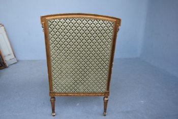 Fauteuil Bergère De Style Louis XVI Dorée Fin XIXème