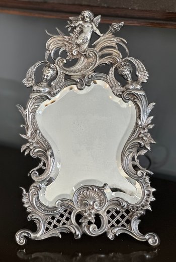 Miroir De Table En Bronze Argenté De Style Louis XV Epoque XIXème