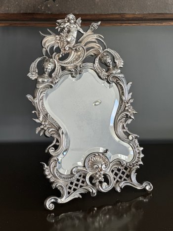 Miroir De Table En Bronze Argenté De Style Louis XV Epoque XIXème