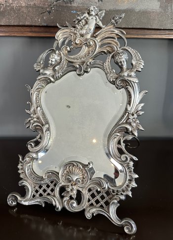 Miroir De Table En Bronze Argenté De Style Louis XV Epoque XIXème