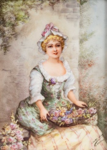 Tableau Portrait Sur Plaque En Porcelaine Laure Lévy Fin XIXème