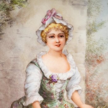 Tableau Portrait Sur Plaque En Porcelaine Laure Lévy Fin XIXème