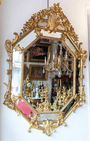 Gilded Wood Mirror Louis XV Style End of XIXth Century