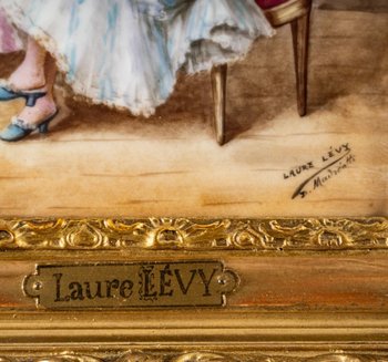 Plaque En Porcelaine  Laure Lèvy  Encadré Fin  XIXème Siècle