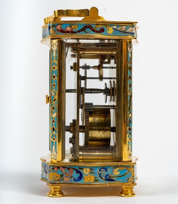 Small Travel Clock In Bronze And Cloisonné Enamel Late 19th Century