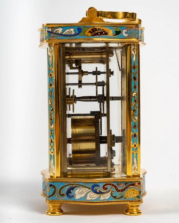 Small Travel Clock In Bronze And Cloisonné Enamel Late 19th Century