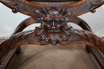 Paar wichtige Fauteuils Dagobert, Curule, Renaissance Geschmack - Ende XIX.