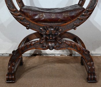 Paar wichtige Fauteuils Dagobert, Curule, Renaissance Geschmack - Ende XIX.