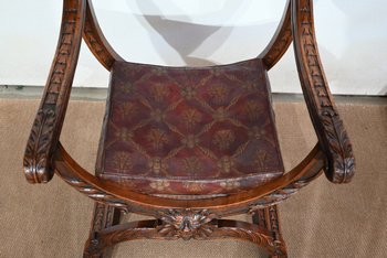 Paar wichtige Fauteuils Dagobert, Curule, Renaissance Geschmack - Ende XIX.