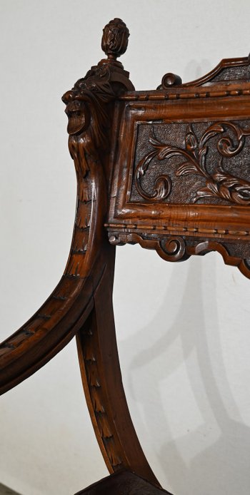 Paar wichtige Fauteuils Dagobert, Curule, Renaissance Geschmack - Ende XIX.