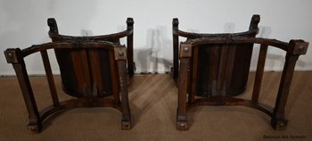 Paar wichtige Fauteuils Dagobert, Curule, Renaissance Geschmack - Ende XIX.