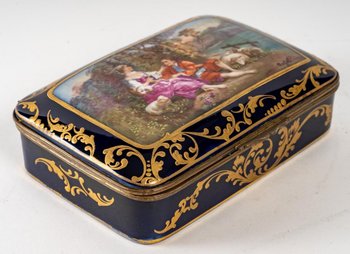 Coffret à Bijoux En Porcelaine Bleu Fin XIXème Siècle