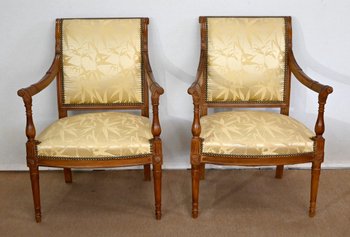 Paar Fauteuils aus Mahagoni, Stil Louis XVI / Directoire - Anfang 19.