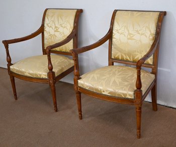 Paar Fauteuils aus Mahagoni, Stil Louis XVI / Directoire - Anfang 19.