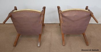 Paar Fauteuils aus Mahagoni, Stil Louis XVI / Directoire - Anfang 19.