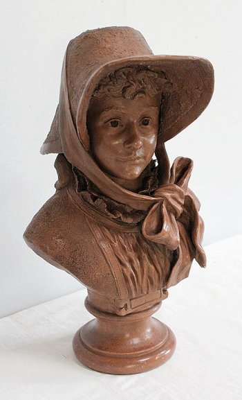 Grande busto di donna in terracotta, firmato A. Blanc - 1900