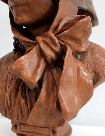 Grande busto di donna in terracotta, firmato A. Blanc - 1900