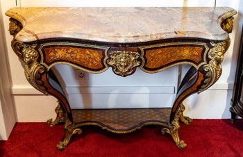 Coppia di console in legno esotico intarsiato Napoleone III