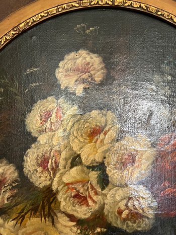 Painting peony flower bouquet signed late 19th century