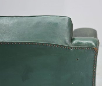 Club Armchair In Green Leather Art Deco Period 1940