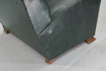 Club Armchair In Green Leather Art Deco Period 1940