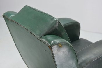 Club Armchair In Green Leather Art Deco Period 1940