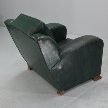 Club Armchair In Green Leather Art Deco Period 1940