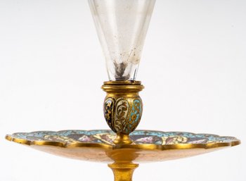 Paire De Coupe En Cristal Avec Base En Bronze Doré Et émail Cloisonné Fin XIXème Siècle