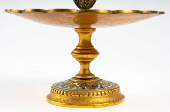 Paire De Coupe En Cristal Avec Base En Bronze Doré Et émail Cloisonné Fin XIXème Siècle