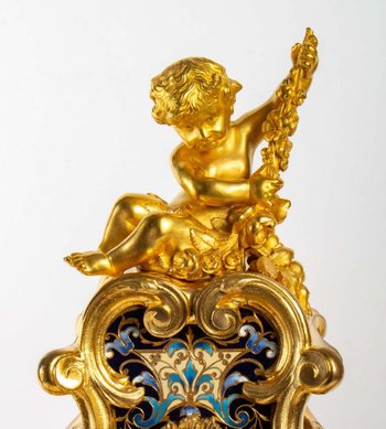 Beautiful Gilded Bronze And Cloisonné Enamel Trim End of XIX