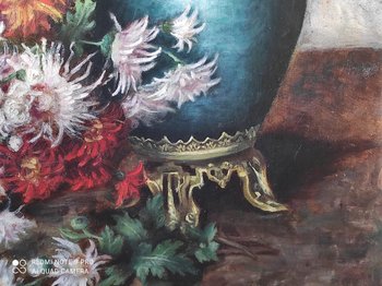 Oil on canvas painting of the CHRYSANTHEMES end of XIXth century