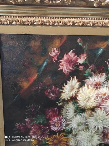 Oil on canvas painting of the CHRYSANTHEMES end of XIXth century