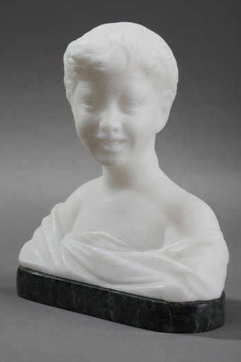 Small Bust Representing A Young Boy In Alabaster