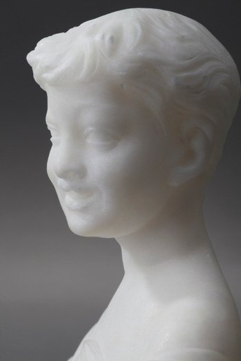 Small Bust Representing A Young Boy In Alabaster