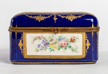 Coffret En Porcelaine Bleu Fin XIXème Siècle