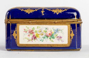 Coffret En Porcelaine Bleu Fin XIXème Siècle