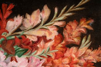 Pair Of Paintings Flowers XIXth Century