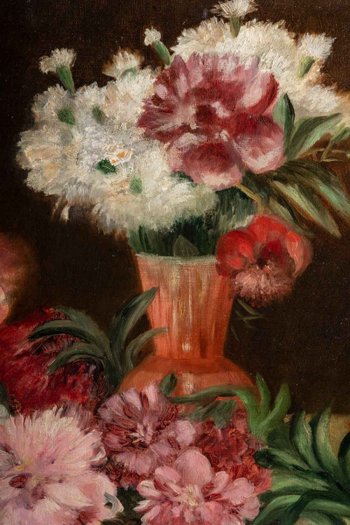 Pair Of Paintings Flowers XIXth Century