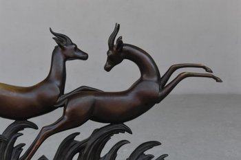 Bronze Socle Marbre Noir Art Déco 1930 Aux Gazelles Par Alliot