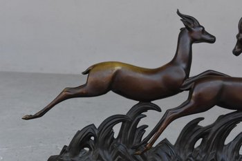 Bronze Socle Marbre Noir Art Déco 1930 Aux Gazelles Par Alliot