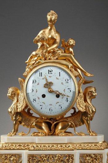 Gilt Bronze And White Marble Louis XVI Style Clock