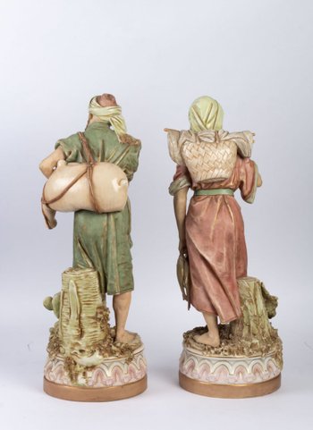 Water vendor and woman returning from fishing. Royal Dux Bohemia, first half of XXth century