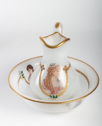 Milky White Opaline Water Set, Gold Fillet Design, Late 19th Century