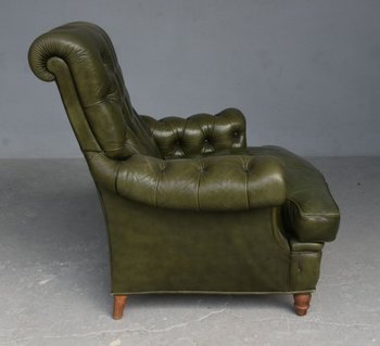 Olive Chesterfield Leather Armchair And Pouf