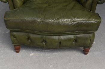 Olive Chesterfield Leather Armchair And Pouf