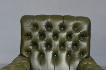 Olive Chesterfield Leather Armchair And Pouf