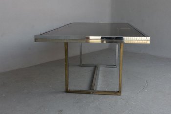 Table Vintage 1970 Métal Chromé Et Verre 