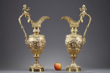 Pair of Napoleon III Ewers In Gilt Bronze