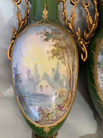 Pair Of Sèvres Porcelain Vases Decorated With Galant Scenes, Napoleon III period