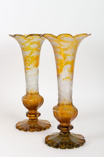 Pair Of Bohemian Crystal Vases 19th Century